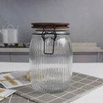 Hot Selling Kitchen Storage Glass Jar with Wooden Lid  Airtight Food Container 17 cm - Brown  - Image 3