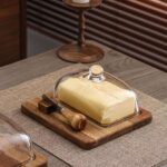 Glass Butter Box With Single Knife  -  Wood - Image 2