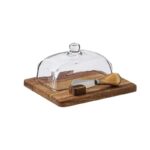 Glass Butter Box With Single Knife  -  Wood