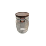 Hot Selling Kitchen Storage Glass Jar with Wooden Lid  Airtight Food Container 14 cm - Brown 