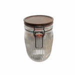 Hot Selling Kitchen Storage Glass Jar with Wooden Lid  Airtight Food Container 17 cm - Brown 