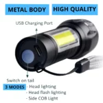 Rechargeable Mini Torch Metal Cob Led Flashlight - Image 2