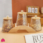 Multipurpose Borosilicate Gourd Storage Jar 3 Pcs Set with Wooden Stand – 760 ml Each - Image 2
