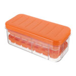 Silicone Ice Cube Tray with Lid And Storage Bin – Orange / Green
