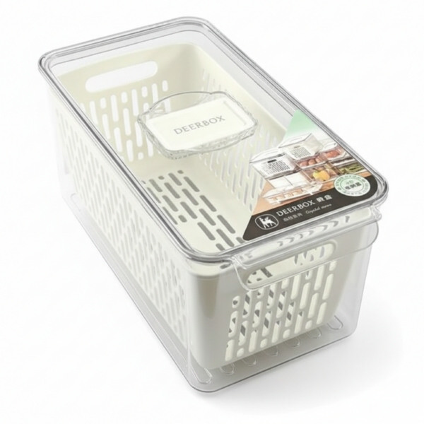 Fridge Storage Box with Lid And Removable Drain Basket