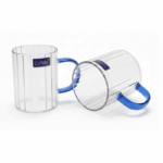 Glass Mug Transparent with Blue Handle Set of 2 Pc -  300 ml