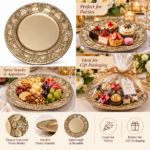 Plastic Plate Floral Border Champagne Gold - Image 2