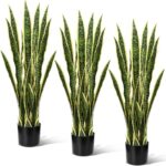 Leaf Yellow Edge Simulation Plant Tiger Orchid with Pot (Plastic)