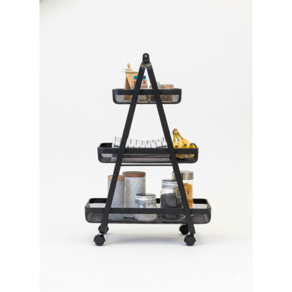 3-Tier Multiple Storage Trolley With Wooden Handle Black