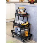 3-Tier Multiple Storage Trolley With Wooden Handle Black - Image 3