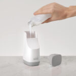 Slim Compact Soap Dispenser with Non-Drip Nozzle - Grey And White - Image 2