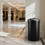 Open Top Trash Bin 120L Matt Black Steel - Image 3