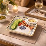 Floral Ceramic Appetizer Serving Platter with Built-in Dip Bowl - Image 4