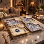 Floral Ceramic Appetizer Serving Platter with Built-in Dip Bowl - Image 2