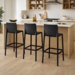 Bar Stool with Footrest Set Of 2 Black - Image 2