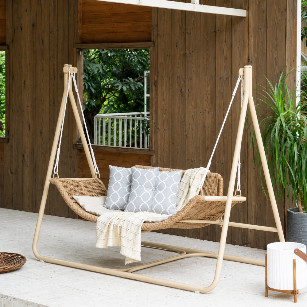 osm-2269-New-1 Wicker Hanging Swing Chair with Stand - Image 1