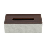 PU Leather Tissue Box with Wooden Top - Image 2