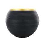 Textured Round Flower Pot with Gold Rim - Black (PP Plastic)
