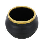 Textured Round Flower Pot with Gold Rim - Black (PP Plastic) - Image 2