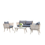 Garden Sofa Set - Rope Woven Design with Cushions - Grey