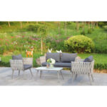 Garden Sofa Set - Rope Woven Design with Cushions - Grey - Image 2
