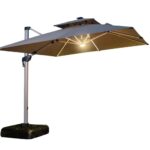 Outdoor Cantilever Patio Umbrella with LED Light – 9.8 × 9.8 ft