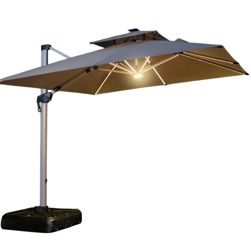 OSM-2118-4 Outdoor Cantilever Patio Umbrella with LED Light – 9.8 × 9.8 ft - Image 1