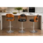 Modern Adjustable PU Leather Bar Chair with Wooden Backrest - Image 4