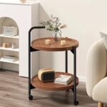 Round Serving Trolley Table - 2 Tier Iron Frame with Wheels - Image 3