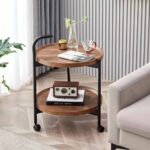 Round Serving Trolley Table - 2 Tier Iron Frame with Wheels - Image 4