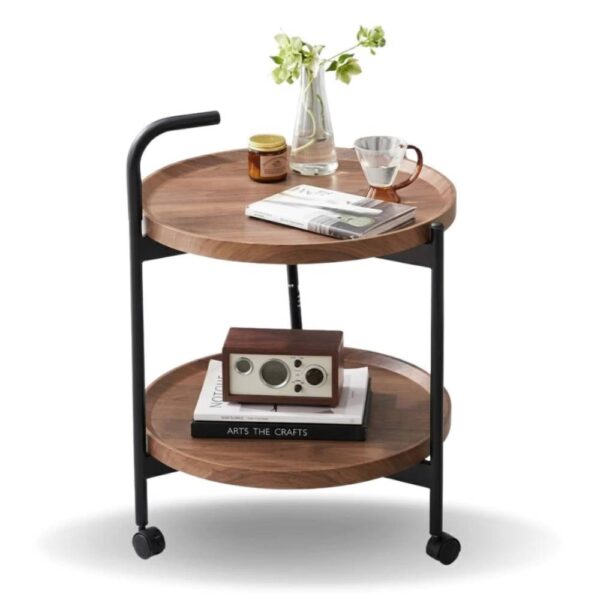 Round Serving Trolley Table - 2 Tier Iron Frame with Wheels