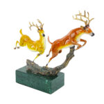 Decorative Craft Running Deer Ornament- Copper and Wooden Base