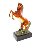 Decorative Craft Rearing Horse Ornament- Copper Wooden Base