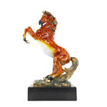 Decorative Craft Rearing Horse Ornament- Copper Wooden Base - Image 3