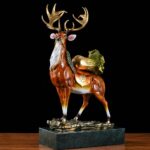 Decorative Craft Deer Ornament- Copper and Wooden Base - Image 2