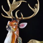 Decorative Craft Deer Ornament- Copper and Wooden Base - Image 3