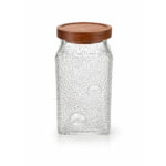 Textured Glass Spice Jar with Wooden Lid-1L
