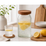 Textured Glass Spice Jar with Wooden Lid-1L - Image 2