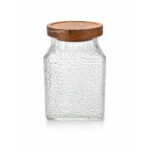 Textured Glass Spice Jar with Wooden Lid-500ML