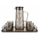 Smoked Glass Pitcher and Tumbler Set of 5 With Tray - 1.5L