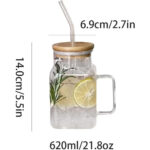 Square Glass Tumbler with Bamboo Lid and Straw - 400ml - Image 4