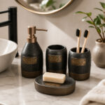Ceramic Bathroom Set with Soap Dispenser - 4 Pieces - Image 2