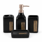 4-Piece Ceramic Bathroom Set with Soap Dish & Dispenser - Black