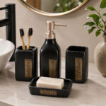 4-Piece Ceramic Bathroom Set with Soap Dish & Dispenser - Black - Image 2