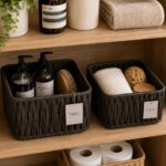 Faux Rattan Vertical Weave Storage Basket Set - Black (2 Piece) - Image 2