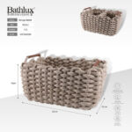 PU Leather and Cotton Rope Storage Basket Set 3 Piece - Brown - Image 3