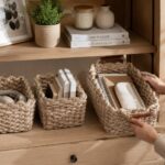 PU Leather and Cotton Rope Storage Basket Set 3 Piece - Brown - Image 2