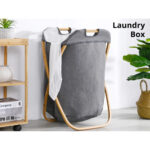 Collapsible Bamboo Frame Laundry Basket with Canvas Bag - Image 2