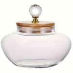 Glass Cookie Jar Pumpkin Shape With Crystal Knob Lid