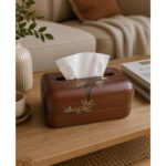 Decorative Solid Wood Tissue Box with Floral Design - Image 2